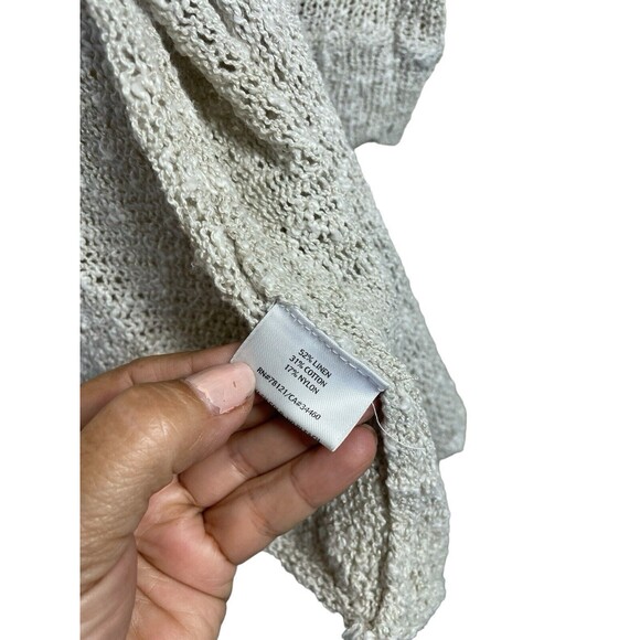EILEEN FISHER Size P Small Cardigan Sweater Beige Crochet Open Front Pockets - Picture 10 of 12